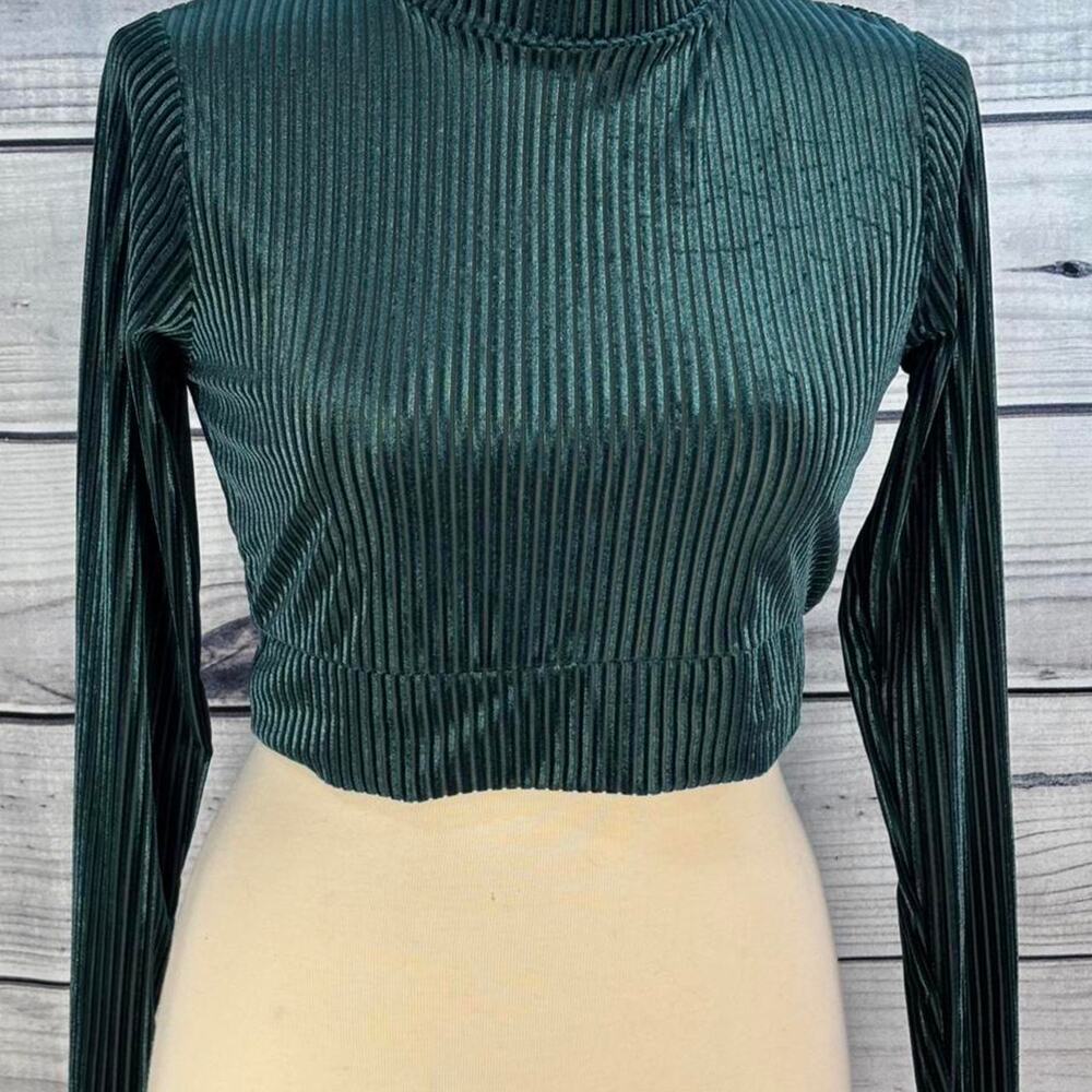 Green Crop Top Sz XL Velvet look Striped Holiday Look Festival Rave